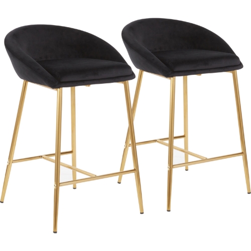 Matisse 26" Counter Stool in Black Velvet & Gold Metal (Set of 2)